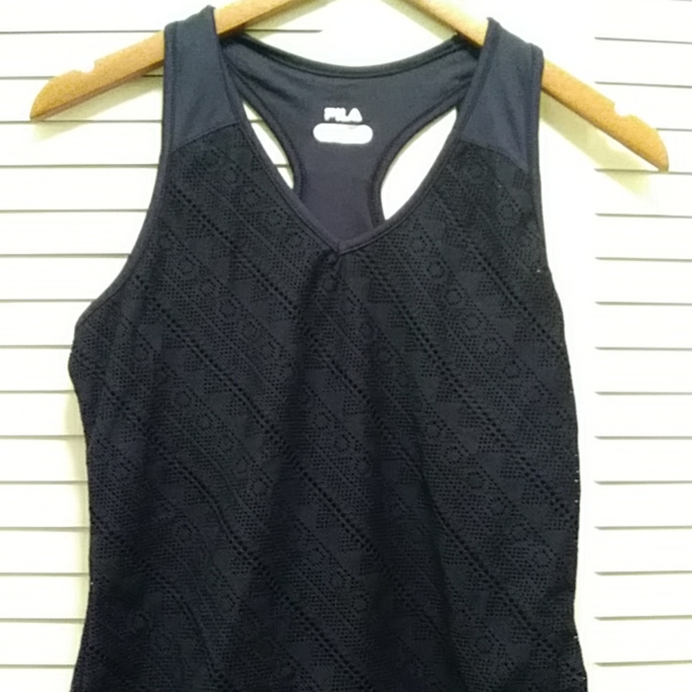 Navy blue mesh layered fila athletic tank